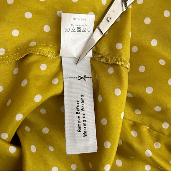 J. Crew Silk Yellow Gold Ruffle Neck Polka Dot Blouse - Picture 9 of 9